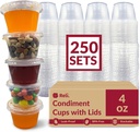 Reli. 4 oz Small Containers with Lids (250 Sets) | Jello Shot Cups with Lids | Clear Plastic Condiment Containers | Portion Cups, Sauce, Souffle | Stackable | Bulk