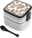 Hand Drawn Style Berries Bento Box - Double Layer, Leakproof Food Containers with Partition & Spoon, Stackable Lunch Box for Office, Travel, Camping