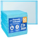 Medline Light Absorbency Underpad, 23" x 36", 50 Count, Disposable Bed, Furniture & Surface Protection, For Kids, Adults, Elderly, Puppy Pad, Changing Pad, Incontinence Pee Pad, Chucks