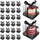 KTZCTPCA 24Pcs Cupcake Boxes, Single Cupcake Containers Cupcake Holders, Plastic Clear Cupcake Carrier with Decorative Ribbon, Clear Cupcake & Small Sculpture Gift Boxes